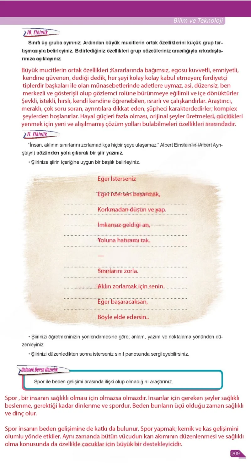 6. Sınıf Türkçe Ders Kitabı Cevapları Ata Yayınları Sayfa 209 Çözüm Görseli