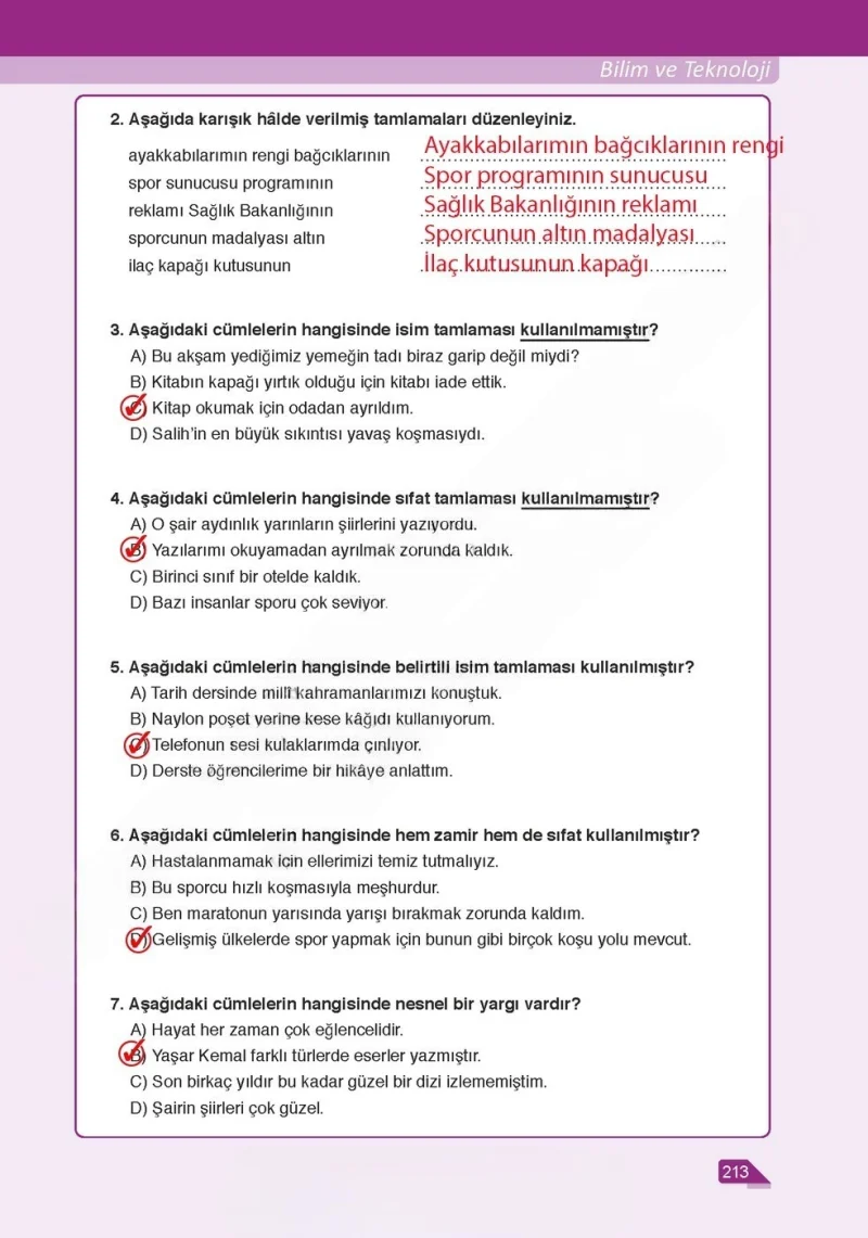 6. Sınıf Türkçe Ders Kitabı Cevapları Ata Yayınları Sayfa 213 Çözüm Görseli