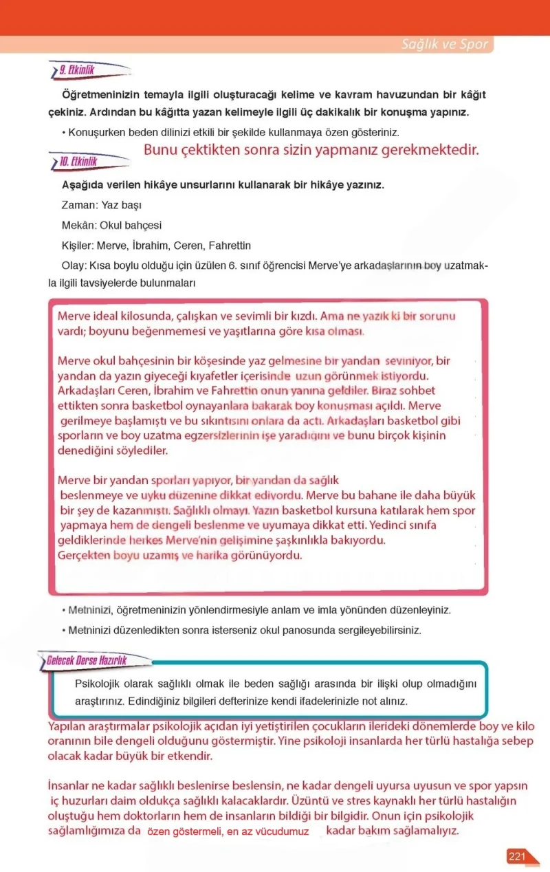 6. Sınıf Türkçe Ders Kitabı Cevapları Ata Yayınları Sayfa 221 Çözüm Görseli