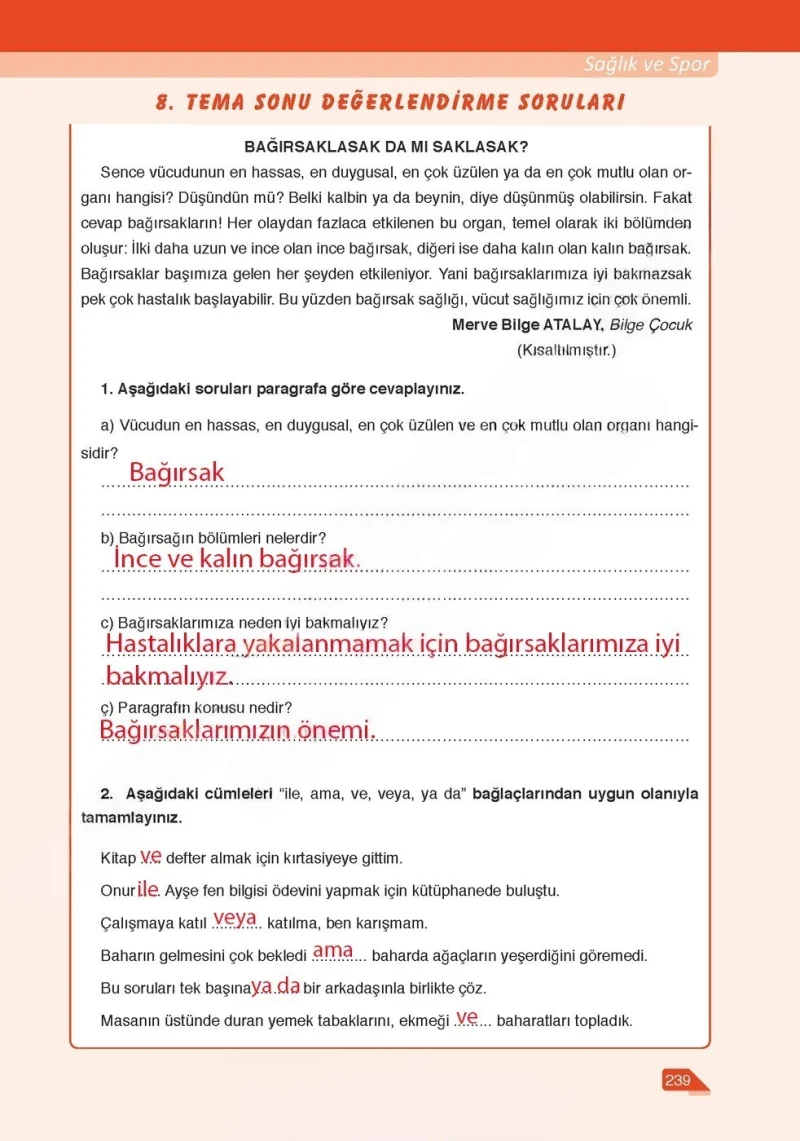 6. Sınıf Türkçe Ders Kitabı Cevapları Ata Yayınları Sayfa 239 Çözüm Görseli