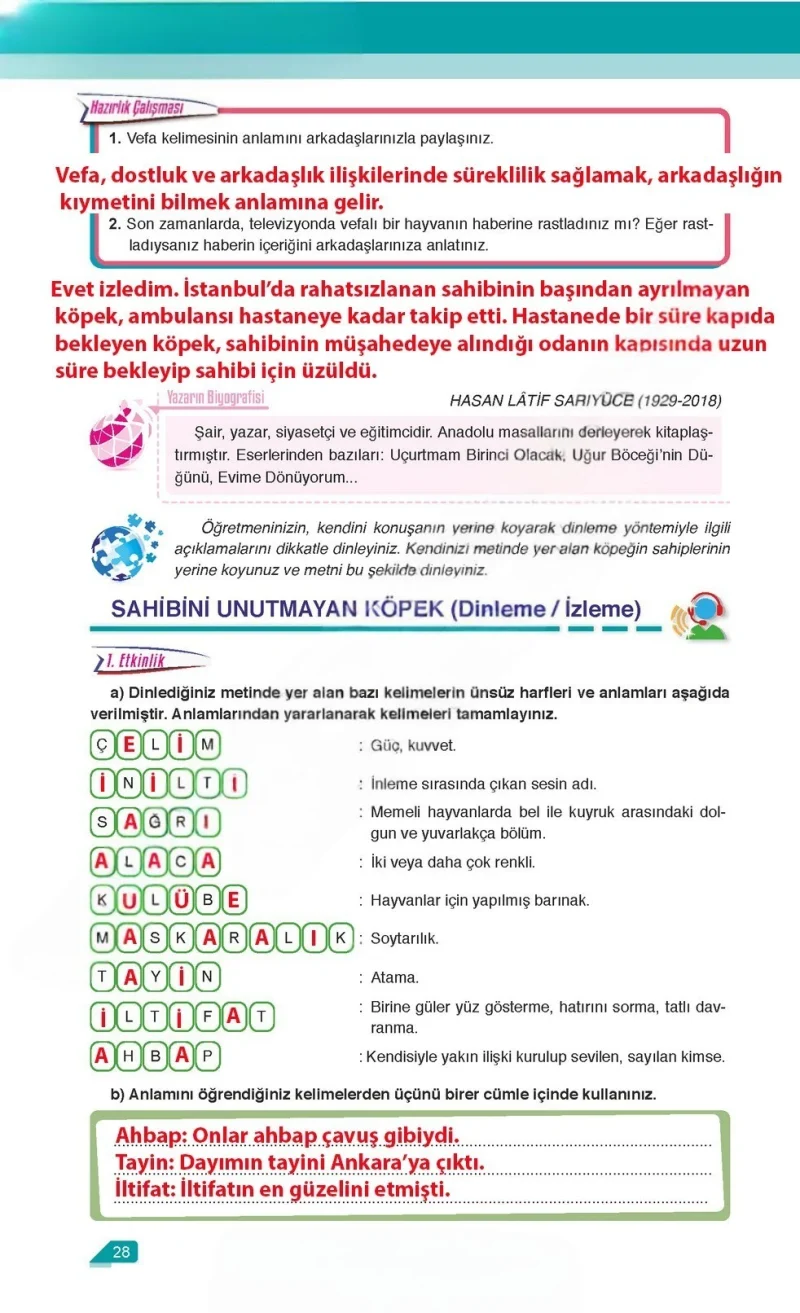 6. Sınıf Türkçe Ders Kitabı Cevapları Ata Yayınları Sayfa 28 Çözüm Görseli