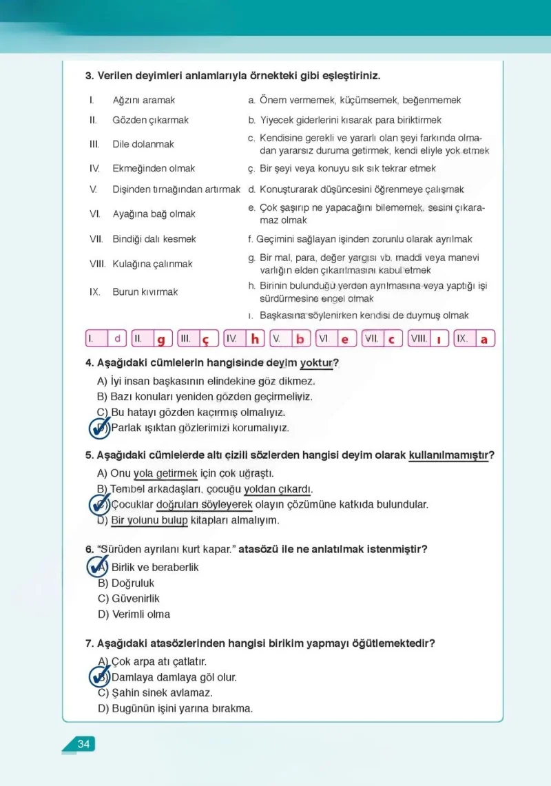 6. Sınıf Türkçe Ders Kitabı Cevapları Ata Yayınları Sayfa 34 Çözüm Görseli