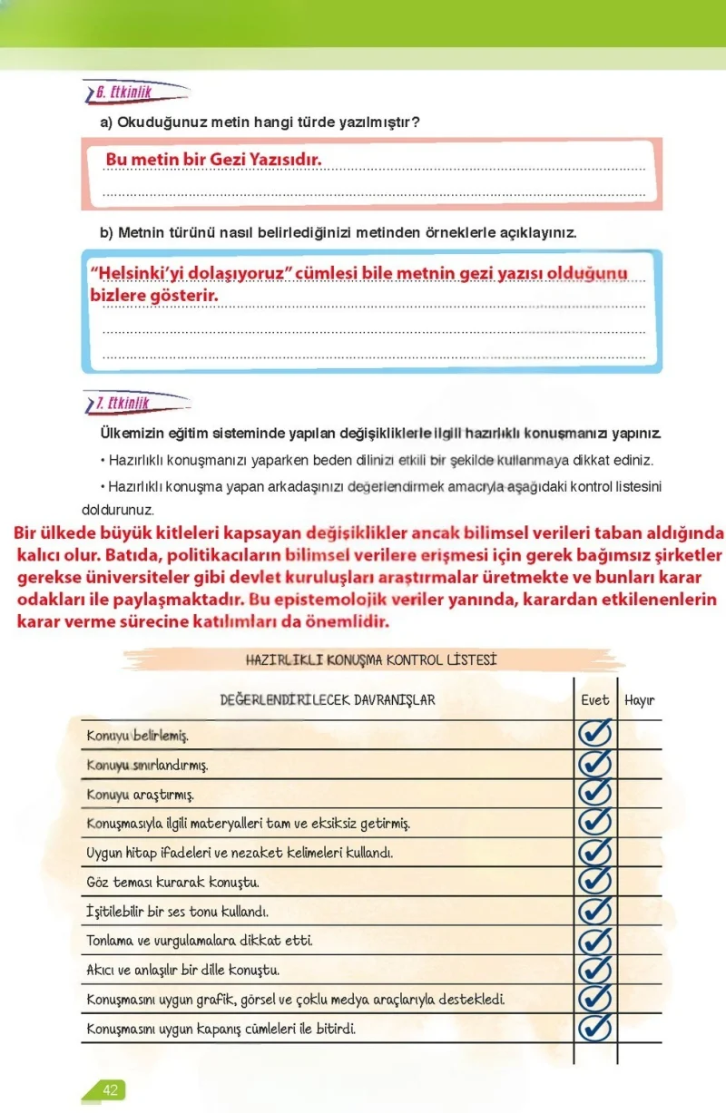 6. Sınıf Türkçe Ders Kitabı Cevapları Ata Yayınları Sayfa 42 Çözüm Görseli