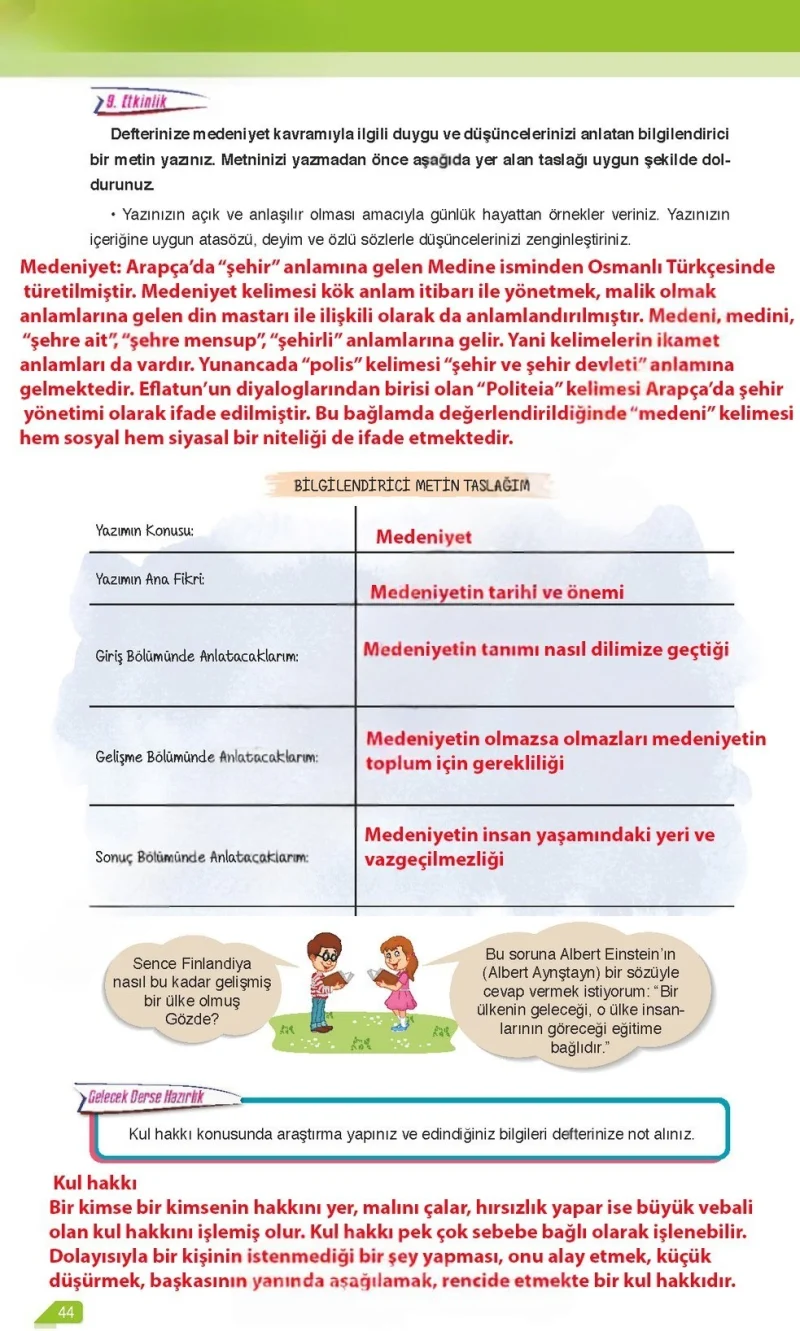 6. Sınıf Türkçe Ders Kitabı Cevapları Ata Yayınları Sayfa 44 Çözüm Görseli