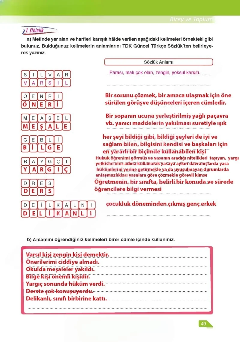 6. Sınıf Türkçe Ders Kitabı Cevapları Ata Yayınları Sayfa 49 Çözüm Görseli