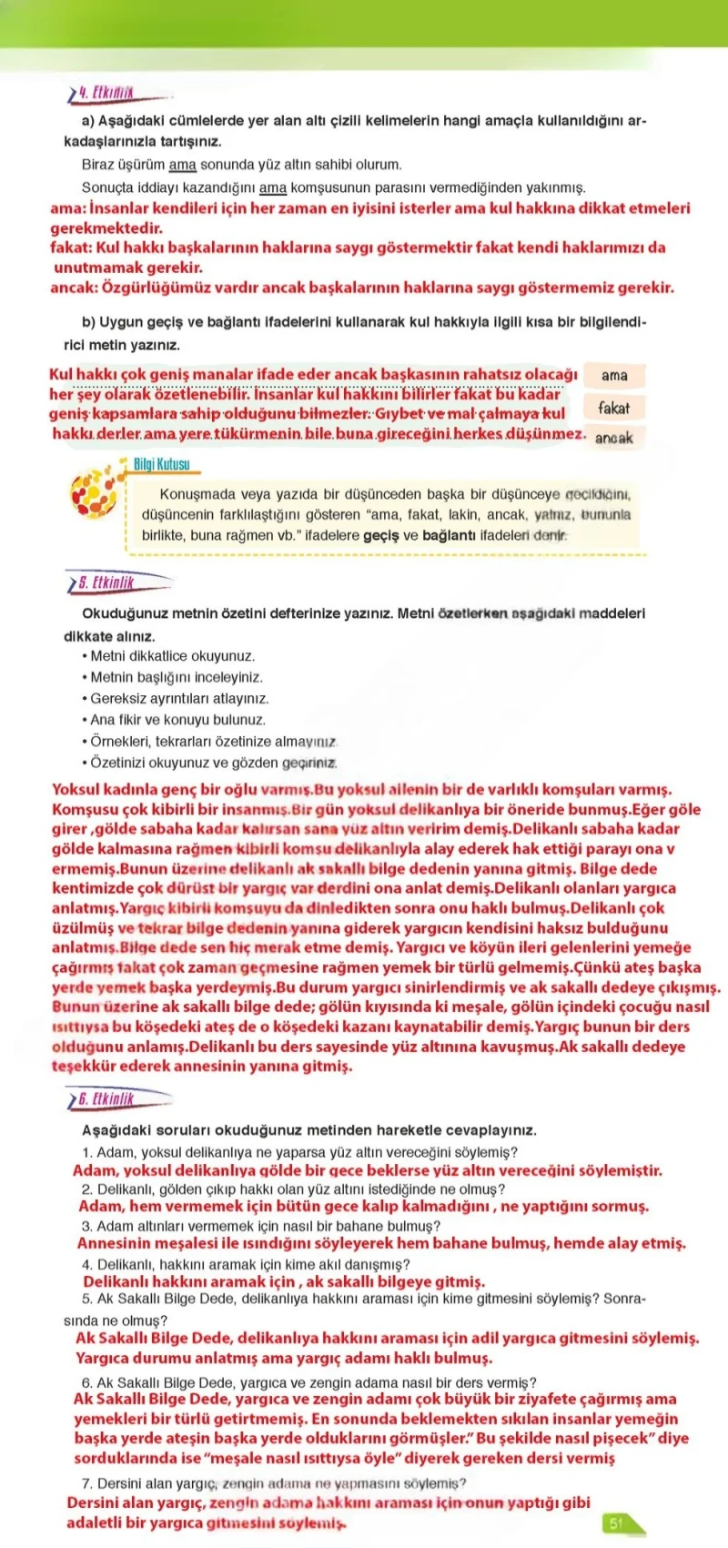 6. Sınıf Türkçe Ders Kitabı Cevapları Ata Yayınları Sayfa 51 Çözüm Görseli