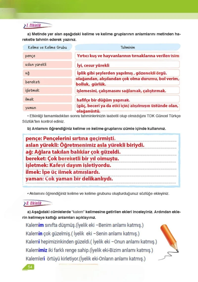 6. Sınıf Türkçe Ders Kitabı Cevapları Ata Yayınları Sayfa 54 Çözüm Görseli