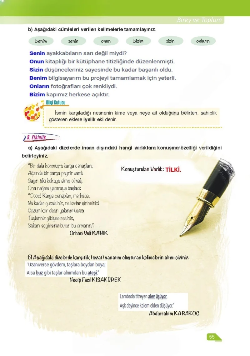 6. Sınıf Türkçe Ders Kitabı Cevapları Ata Yayınları Sayfa 55 Çözüm Görseli