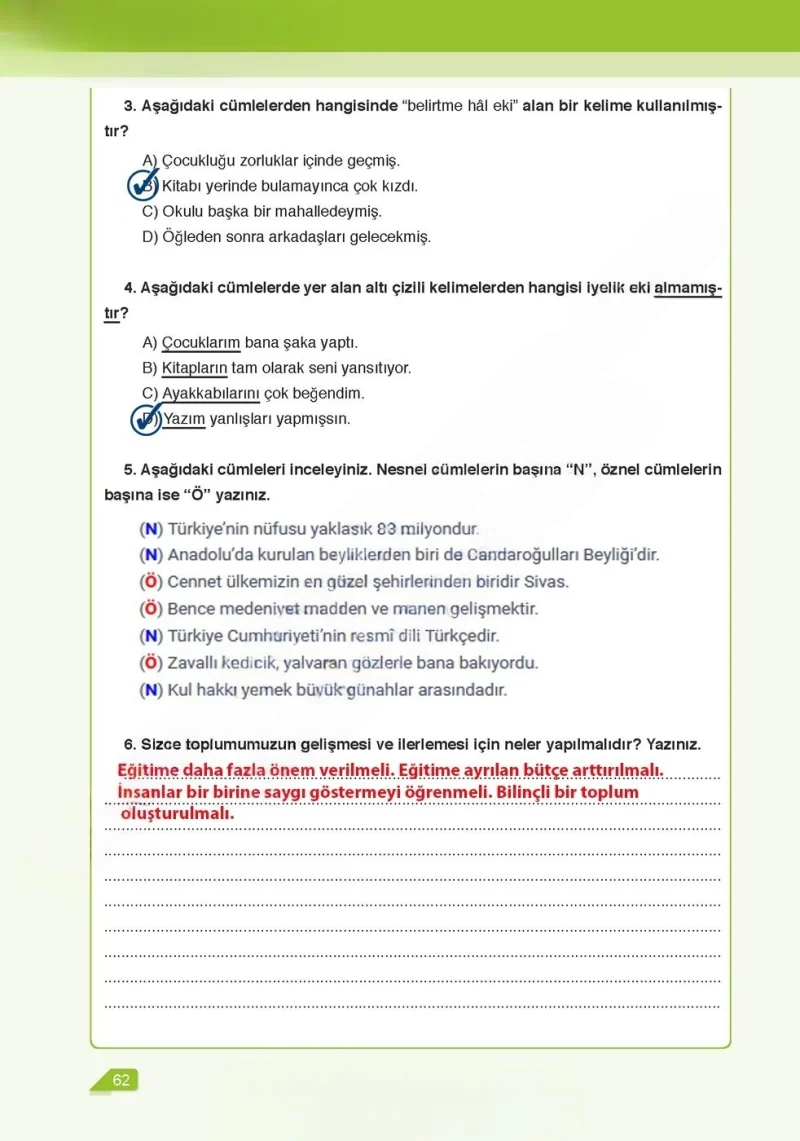 6. Sınıf Türkçe Ders Kitabı Cevapları Ata Yayınları Sayfa 62 Çözüm Görseli