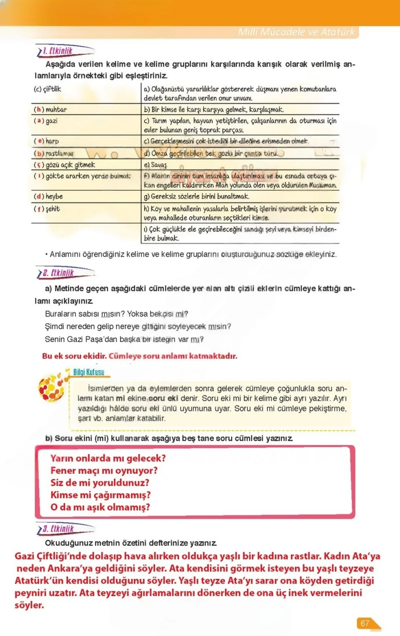 6. Sınıf Türkçe Ders Kitabı Cevapları Ata Yayınları Sayfa 67 Çözüm Görseli