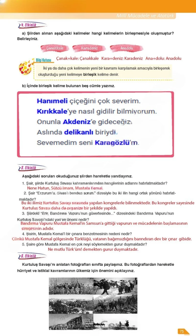 6. Sınıf Türkçe Ders Kitabı Cevapları Ata Yayınları Sayfa 75 Çözüm Görseli