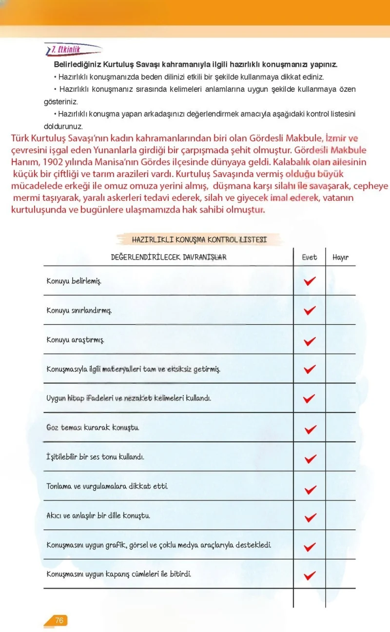 6. Sınıf Türkçe Ders Kitabı Cevapları Ata Yayınları Sayfa 76 Çözüm Görseli