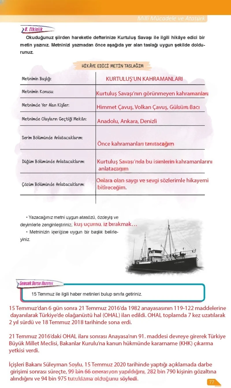 6. Sınıf Türkçe Ders Kitabı Cevapları Ata Yayınları Sayfa 77 Çözüm Görseli