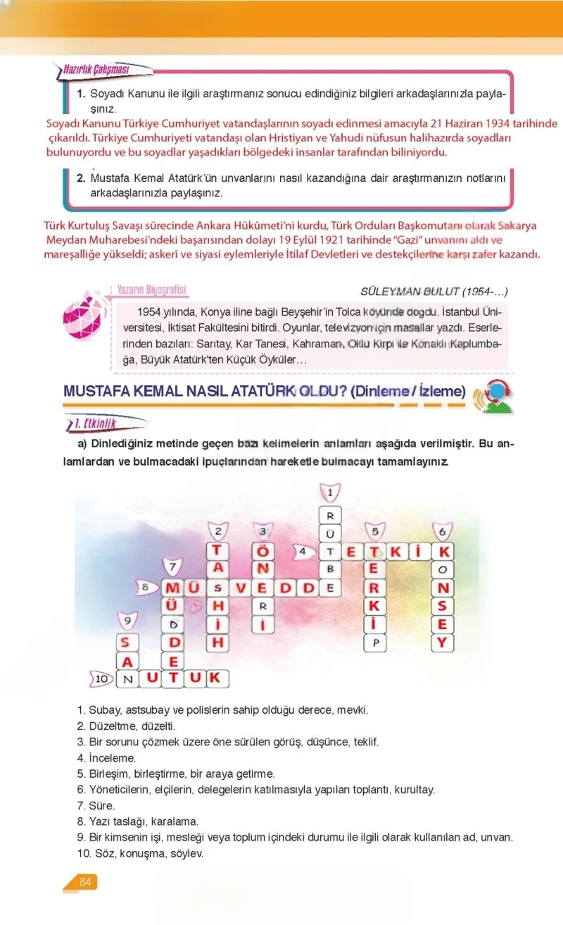6. Sınıf Türkçe Ders Kitabı Cevapları Ata Yayınları Sayfa 84 Çözüm Görseli