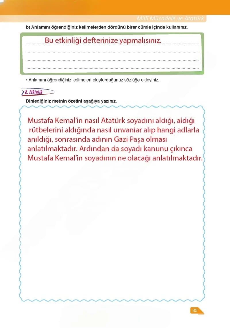 6. Sınıf Türkçe Ders Kitabı Cevapları Ata Yayınları Sayfa 85 Çözüm Görseli