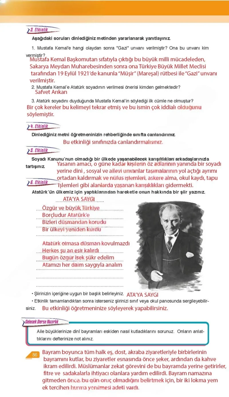 6. Sınıf Türkçe Ders Kitabı Cevapları Ata Yayınları Sayfa 86 Çözüm Görseli