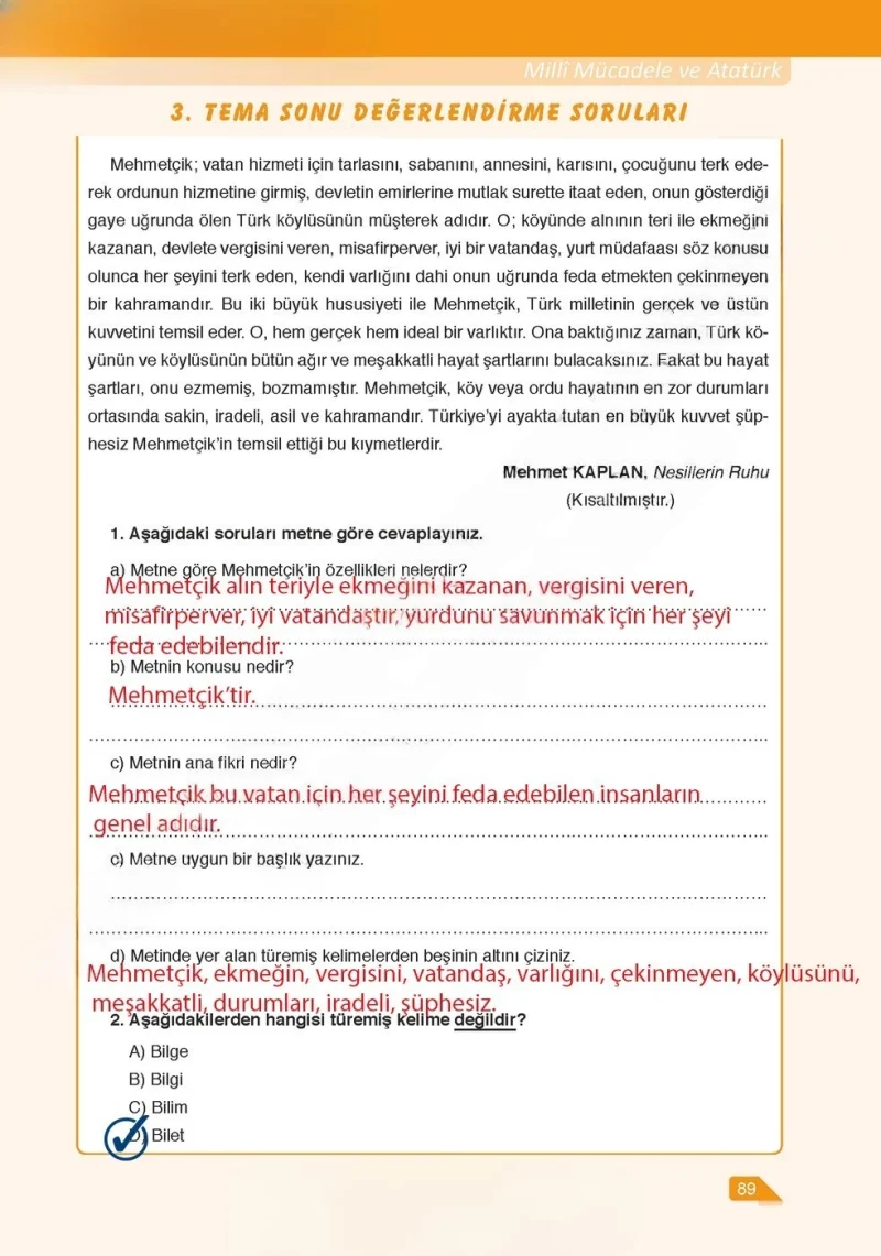6. Sınıf Türkçe Ders Kitabı Cevapları Ata Yayınları Sayfa 89 Çözüm Görseli