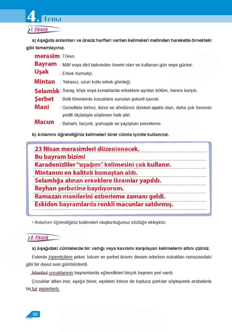 6. Sınıf Türkçe Ders Kitabı Cevapları Ata Yayınları Sayfa 98 Çözüm Görseli