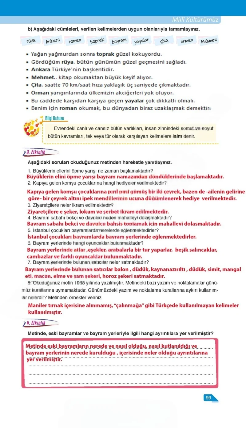 6. Sınıf Türkçe Ders Kitabı Cevapları Ata Yayınları Sayfa 99 Çözüm Görseli