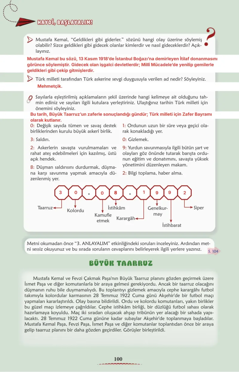 6. Sınıf Türkçe Ders Kitabı Cevapları Meb Yayınları 1. Kitap Sayfa 100 Çözüm Görseli