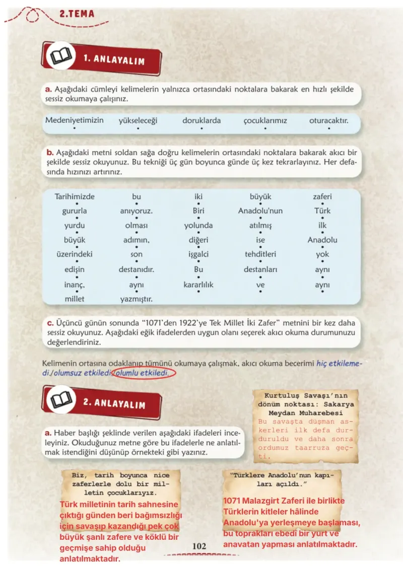 6. Sınıf Türkçe Ders Kitabı Cevapları Meb Yayınları 1. Kitap Sayfa 102 Çözüm Görseli