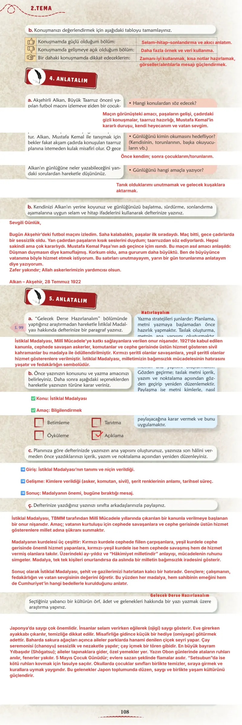 6. Sınıf Türkçe Ders Kitabı Cevapları Meb Yayınları 1. Kitap Sayfa 108 Çözüm Görseli