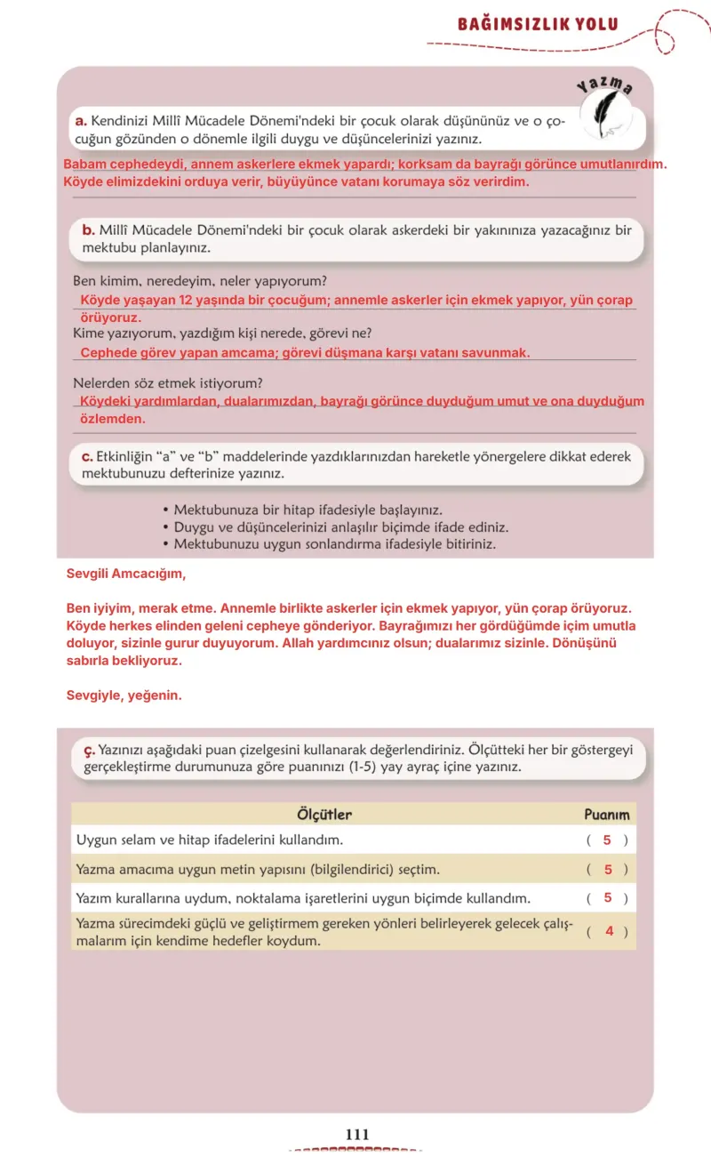 6. Sınıf Türkçe Ders Kitabı Cevapları Meb Yayınları 1. Kitap Sayfa 111 Çözüm Görseli