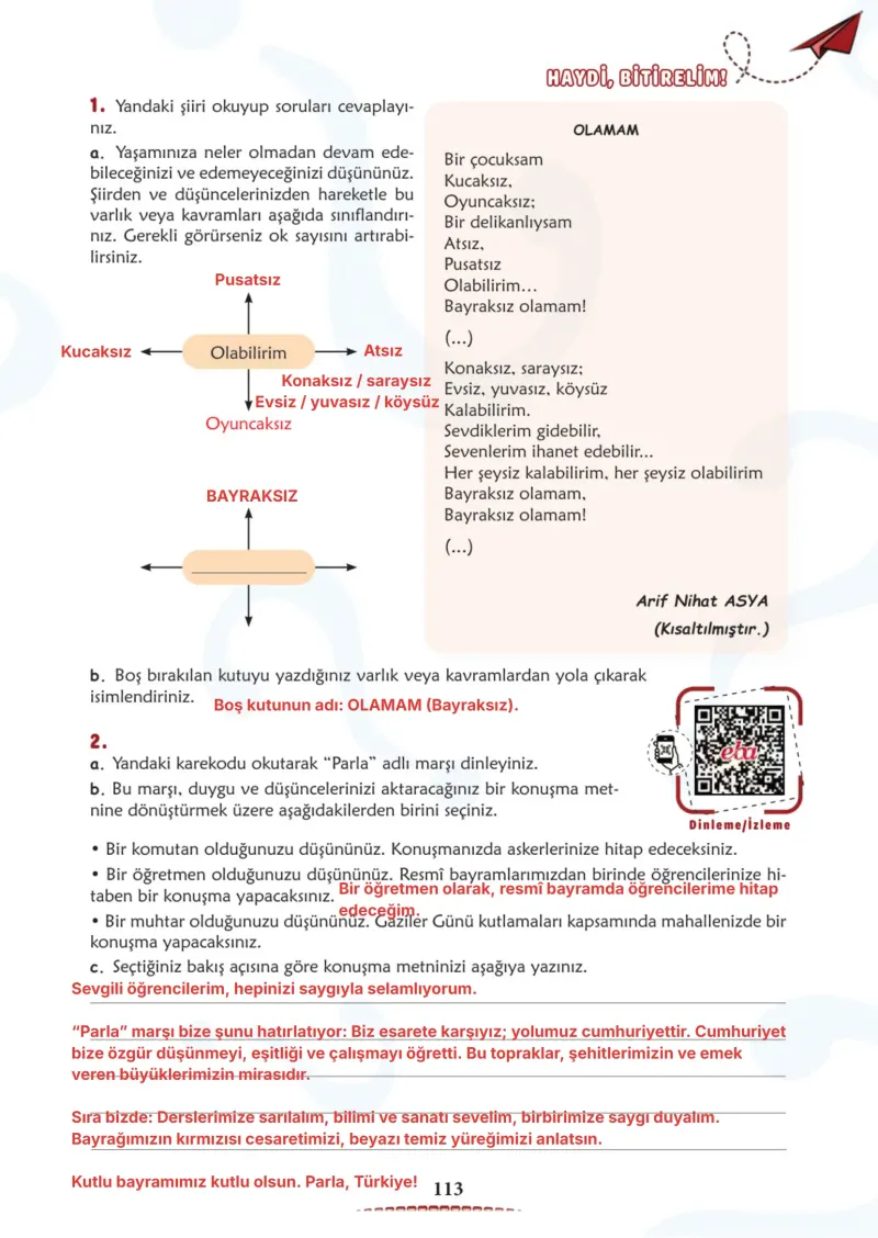 6. Sınıf Türkçe Ders Kitabı Cevapları Meb Yayınları 1. Kitap Sayfa 113 Çözüm Görseli