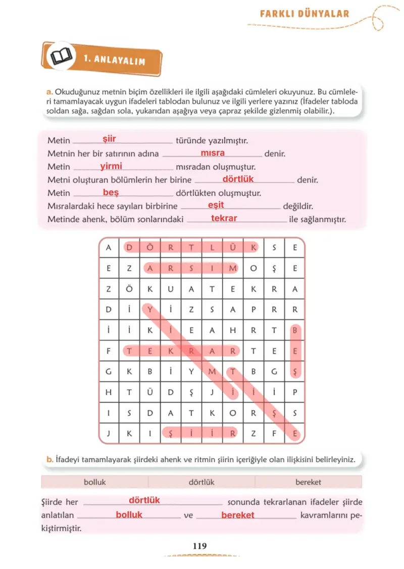 6. Sınıf Türkçe Ders Kitabı Cevapları Meb Yayınları 1. Kitap Sayfa 119 Çözüm Görseli
