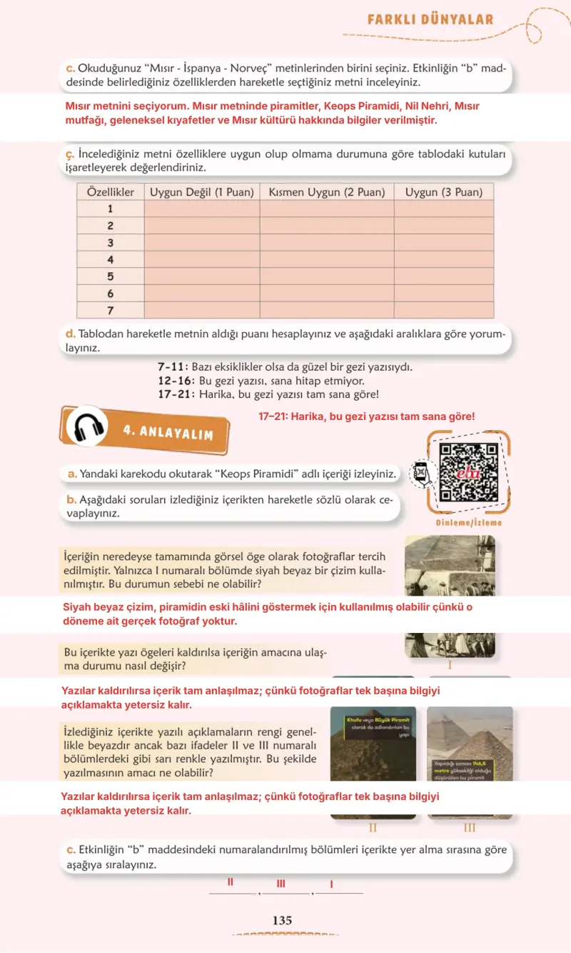 6. Sınıf Türkçe Ders Kitabı Cevapları Meb Yayınları 1. Kitap Sayfa 135 Çözüm Görseli