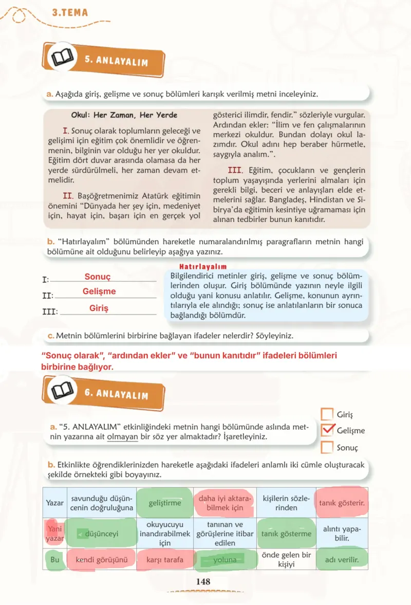 6. Sınıf Türkçe Ders Kitabı Cevapları Meb Yayınları 1. Kitap Sayfa 148 Çözüm Görseli