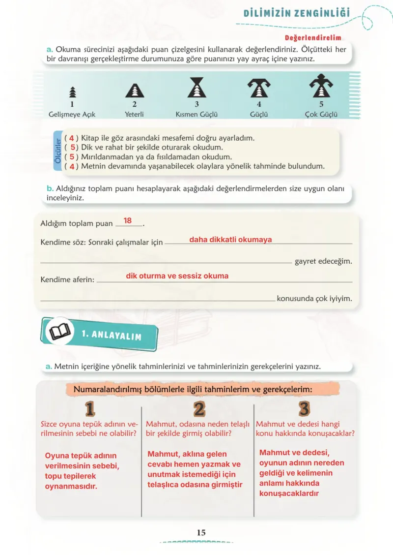 6. Sınıf Türkçe Ders Kitabı Cevapları Meb Yayınları 1. Kitap Sayfa 15 Çözüm Görseli