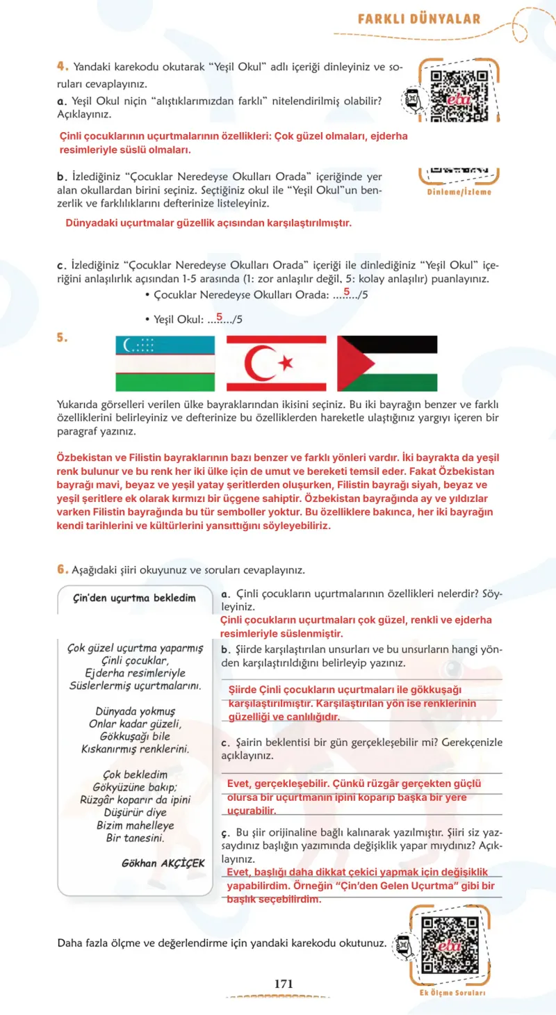 6. Sınıf Türkçe Ders Kitabı Cevapları Meb Yayınları 1. Kitap Sayfa 171 Çözüm Görseli