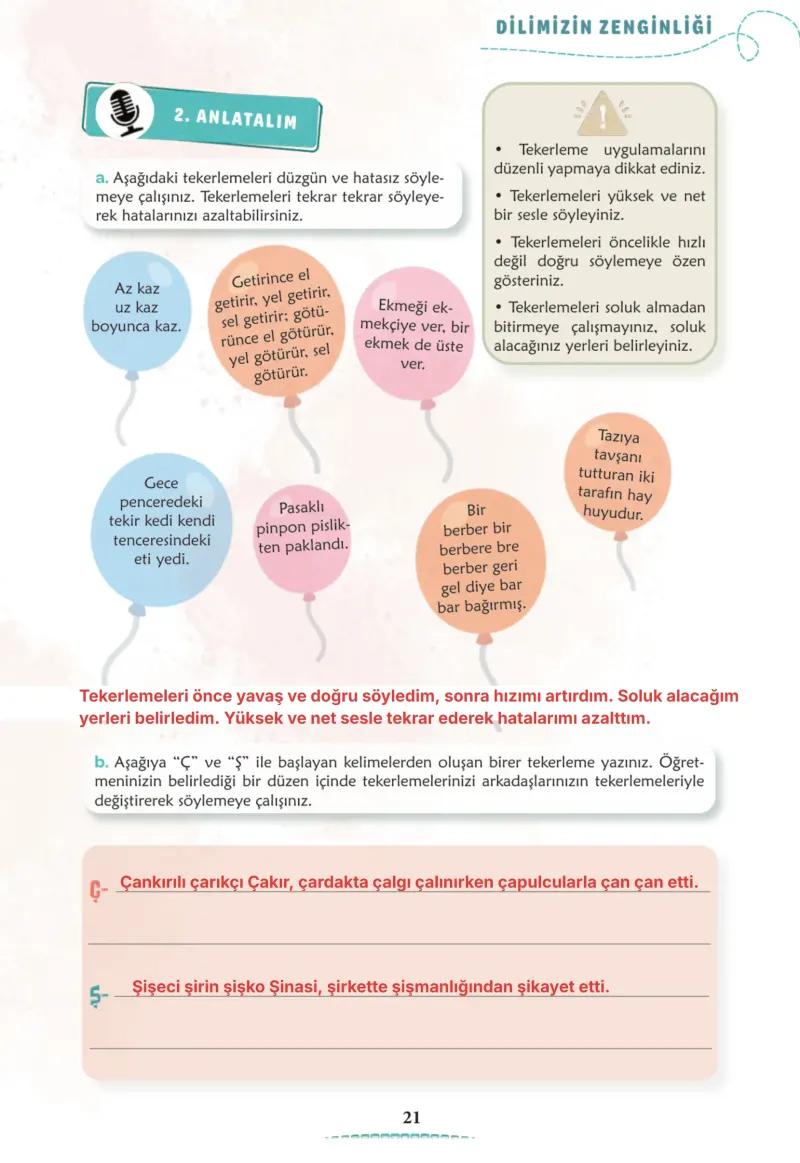 6. Sınıf Türkçe Ders Kitabı Cevapları Meb Yayınları 1. Kitap Sayfa 21 Çözüm Görseli