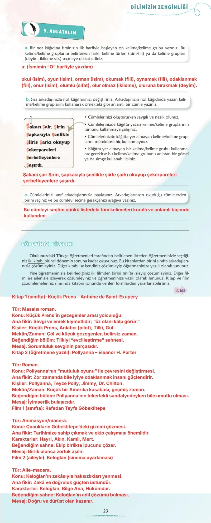 6. Sınıf Türkçe Ders Kitabı Cevapları Meb Yayınları 1. Kitap Sayfa 23 Çözüm Görseli