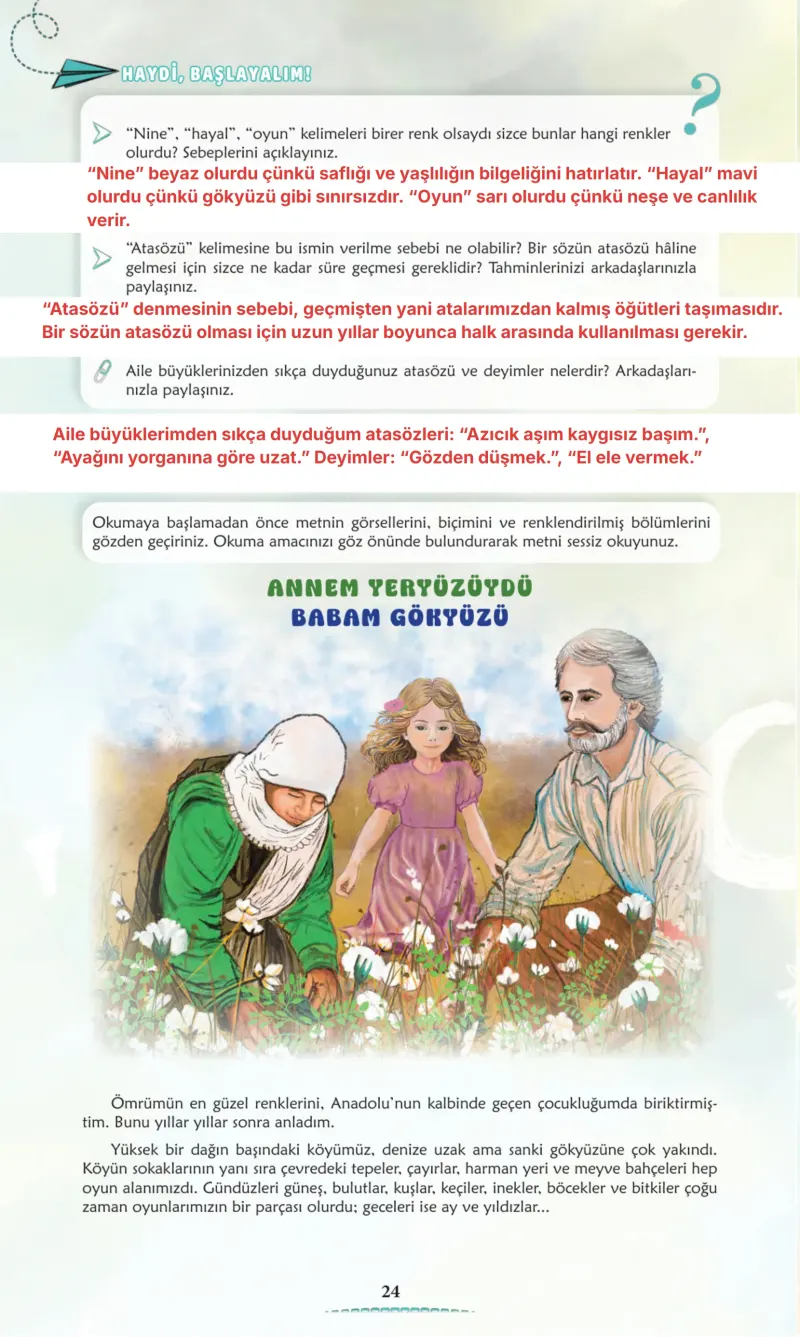 6. Sınıf Türkçe Ders Kitabı Cevapları Meb Yayınları 1. Kitap Sayfa 24 Çözüm Görseli