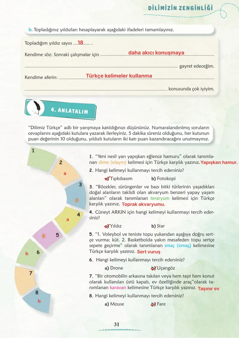 6. Sınıf Türkçe Ders Kitabı Cevapları Meb Yayınları 1. Kitap Sayfa 31 Çözüm Görseli