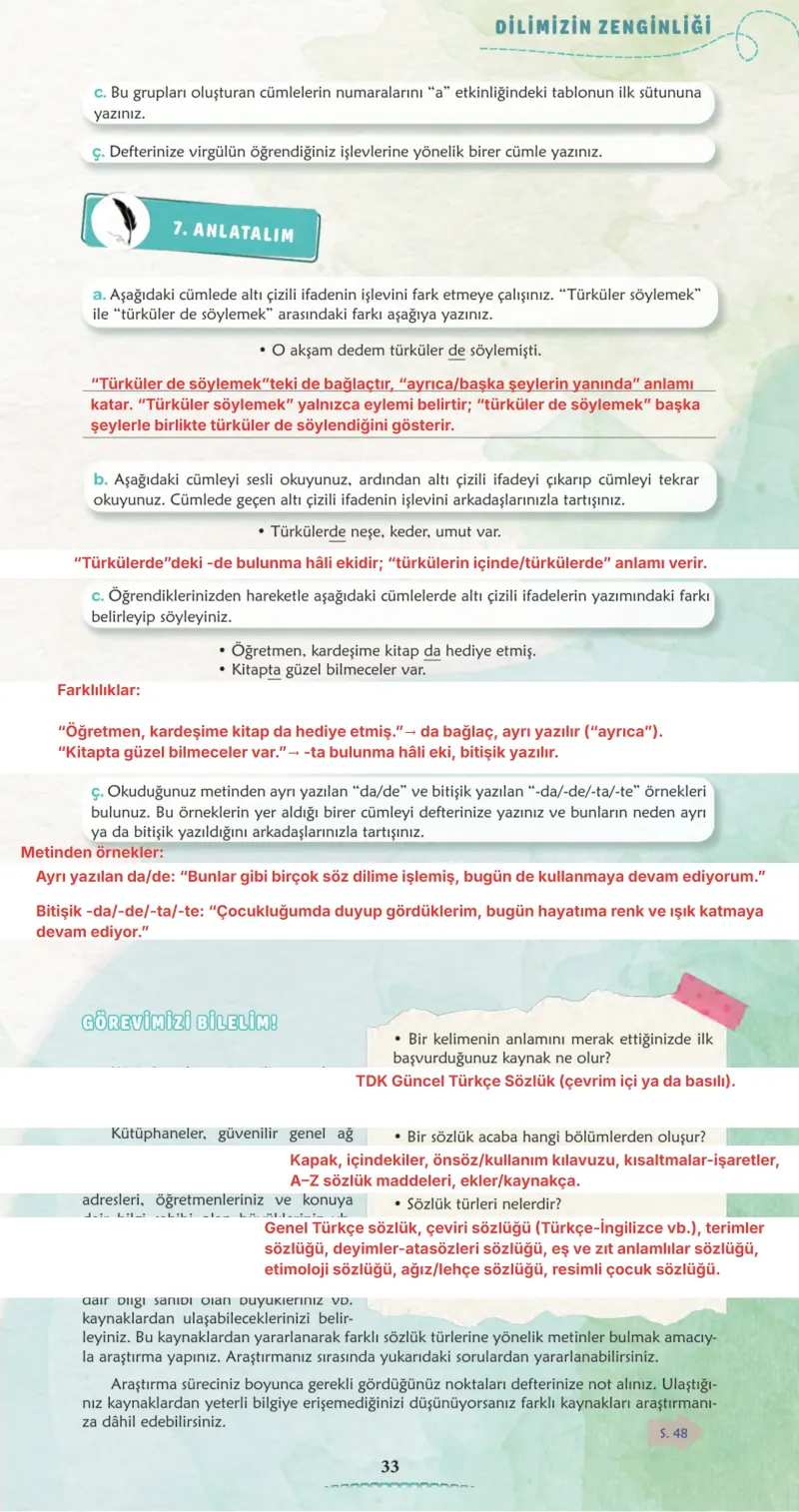 6. Sınıf Türkçe Ders Kitabı Cevapları Meb Yayınları 1. Kitap Sayfa 33 Çözüm Görseli