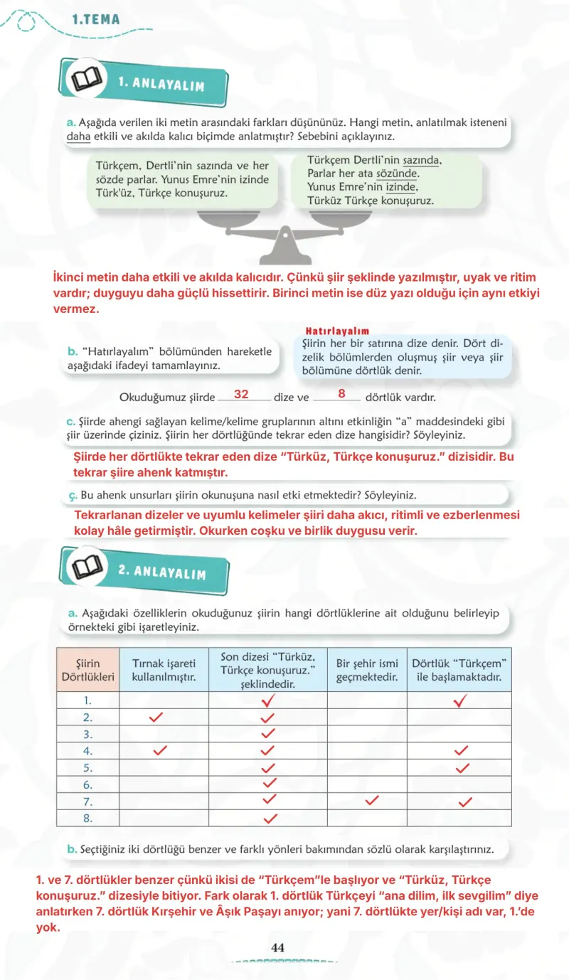 6. Sınıf Türkçe Ders Kitabı Cevapları Meb Yayınları 1. Kitap Sayfa 44 Çözüm Görseli