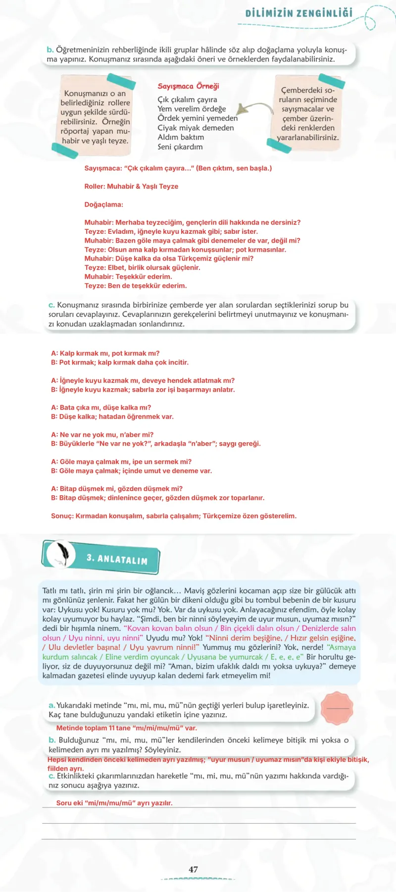 6. Sınıf Türkçe Ders Kitabı Cevapları Meb Yayınları 1. Kitap Sayfa 47 Çözüm Görseli