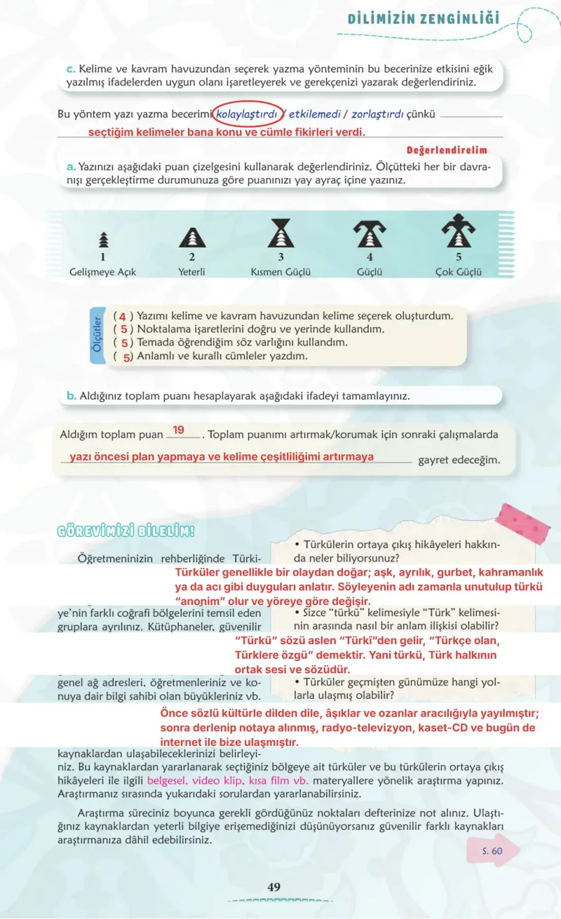 6. Sınıf Türkçe Ders Kitabı Cevapları Meb Yayınları 1. Kitap Sayfa 49 Çözüm Görseli