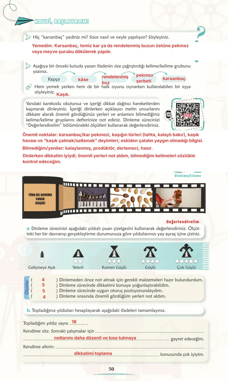 6. Sınıf Türkçe Ders Kitabı Cevapları Meb Yayınları 1. Kitap Sayfa 50 Çözüm Görseli