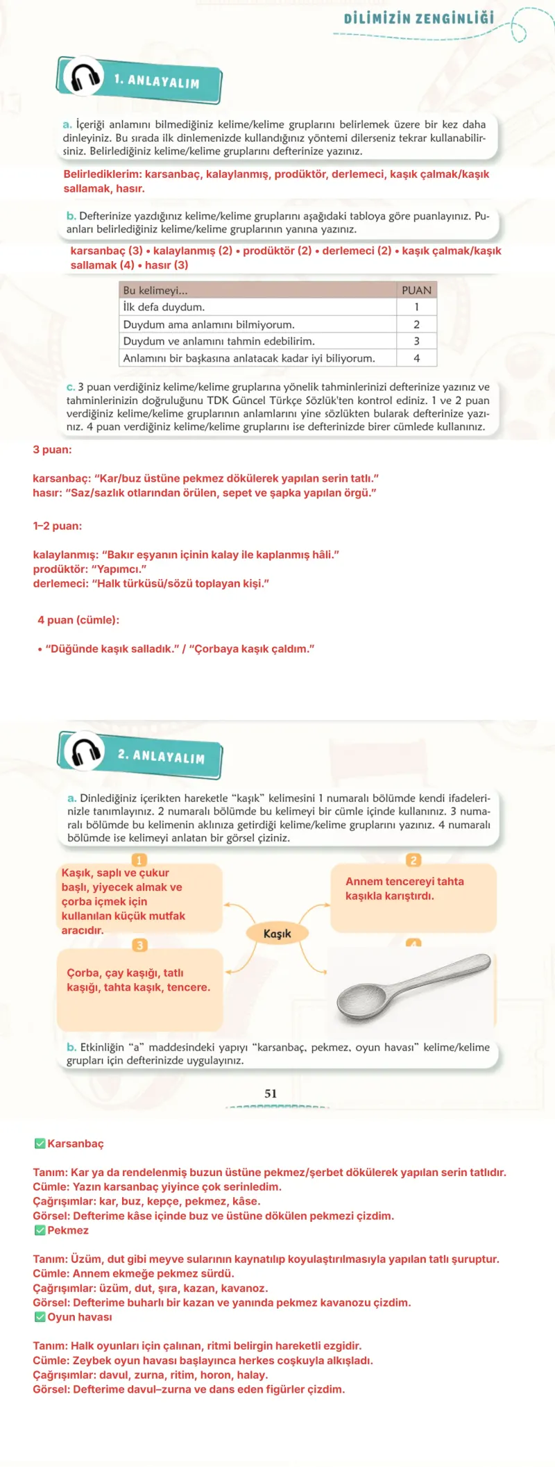 6. Sınıf Türkçe Ders Kitabı Cevapları Meb Yayınları 1. Kitap Sayfa 51 Çözüm Görseli