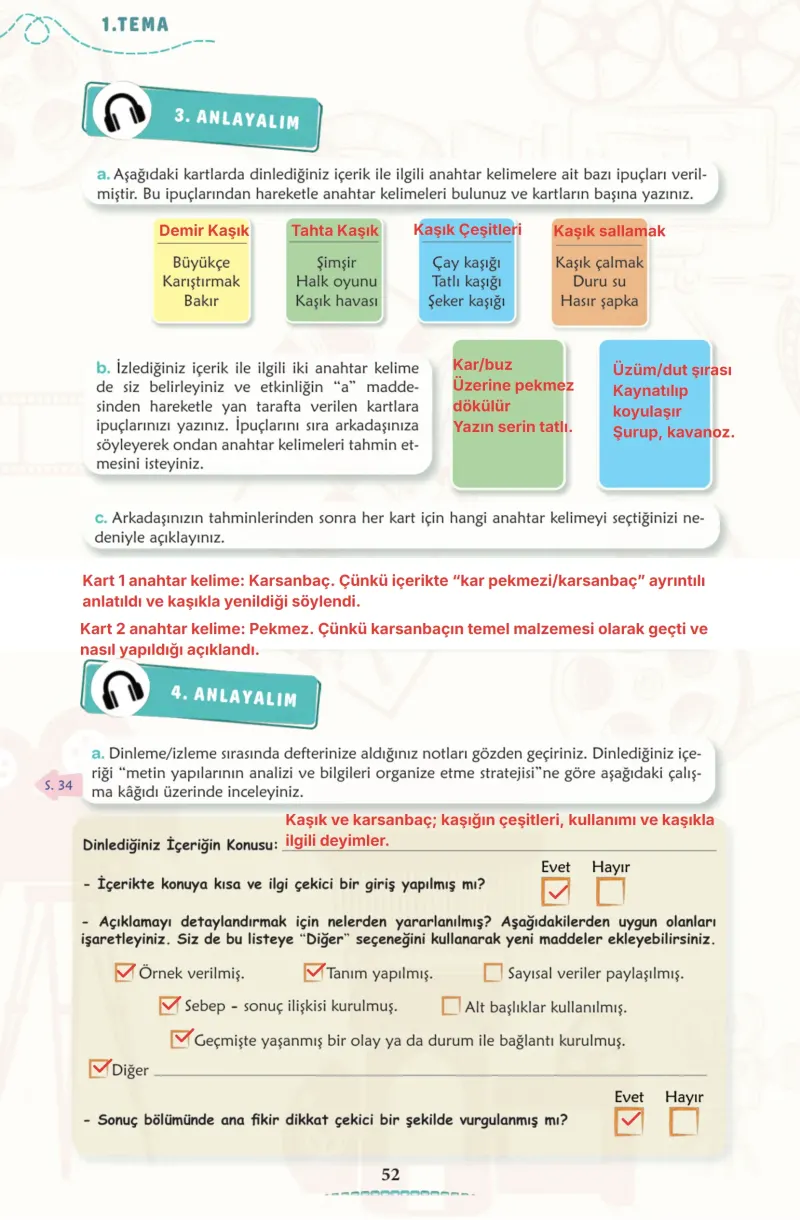6. Sınıf Türkçe Ders Kitabı Cevapları Meb Yayınları 1. Kitap Sayfa 52 Çözüm Görseli
