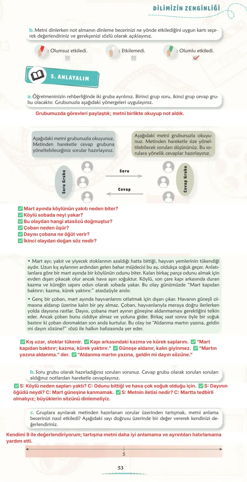 6. Sınıf Türkçe Ders Kitabı Cevapları Meb Yayınları 1. Kitap Sayfa 53 Çözüm Görseli
