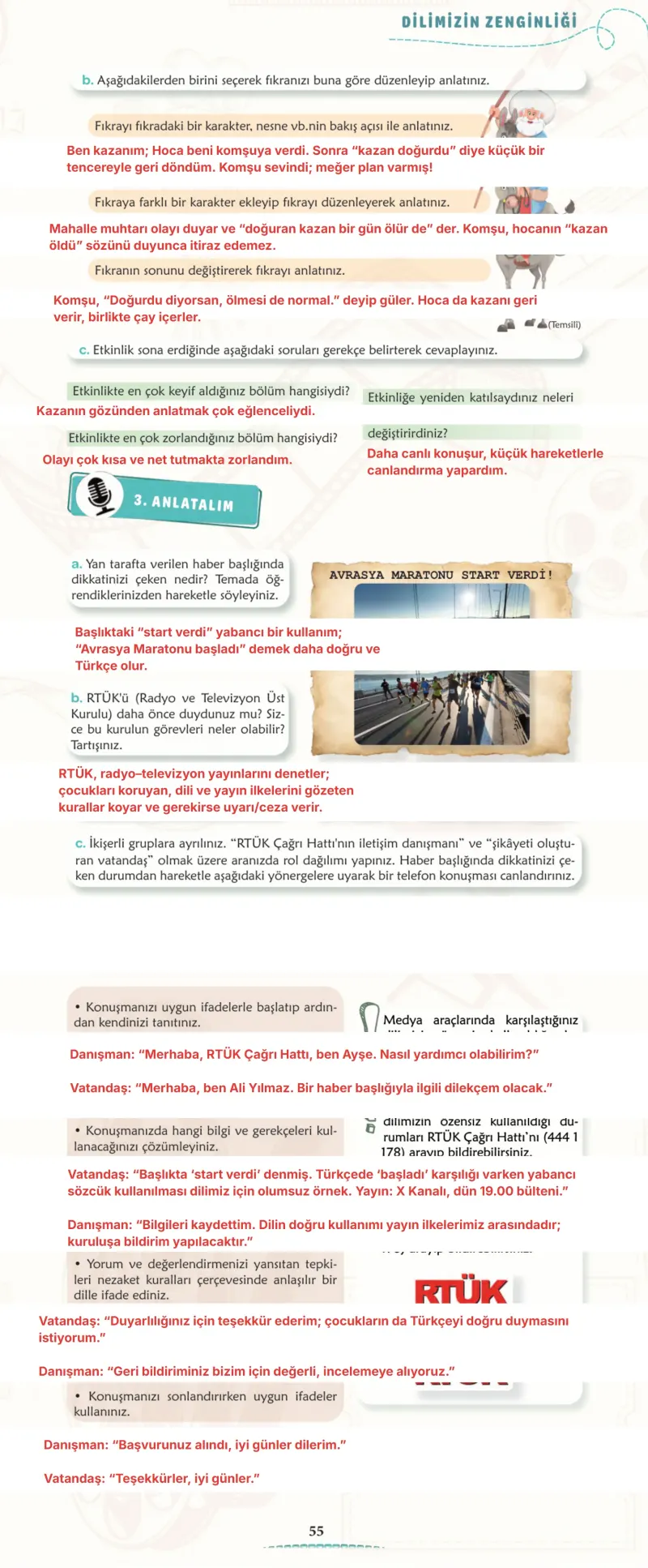 6. Sınıf Türkçe Ders Kitabı Cevapları Meb Yayınları 1. Kitap Sayfa 55 Çözüm Görseli