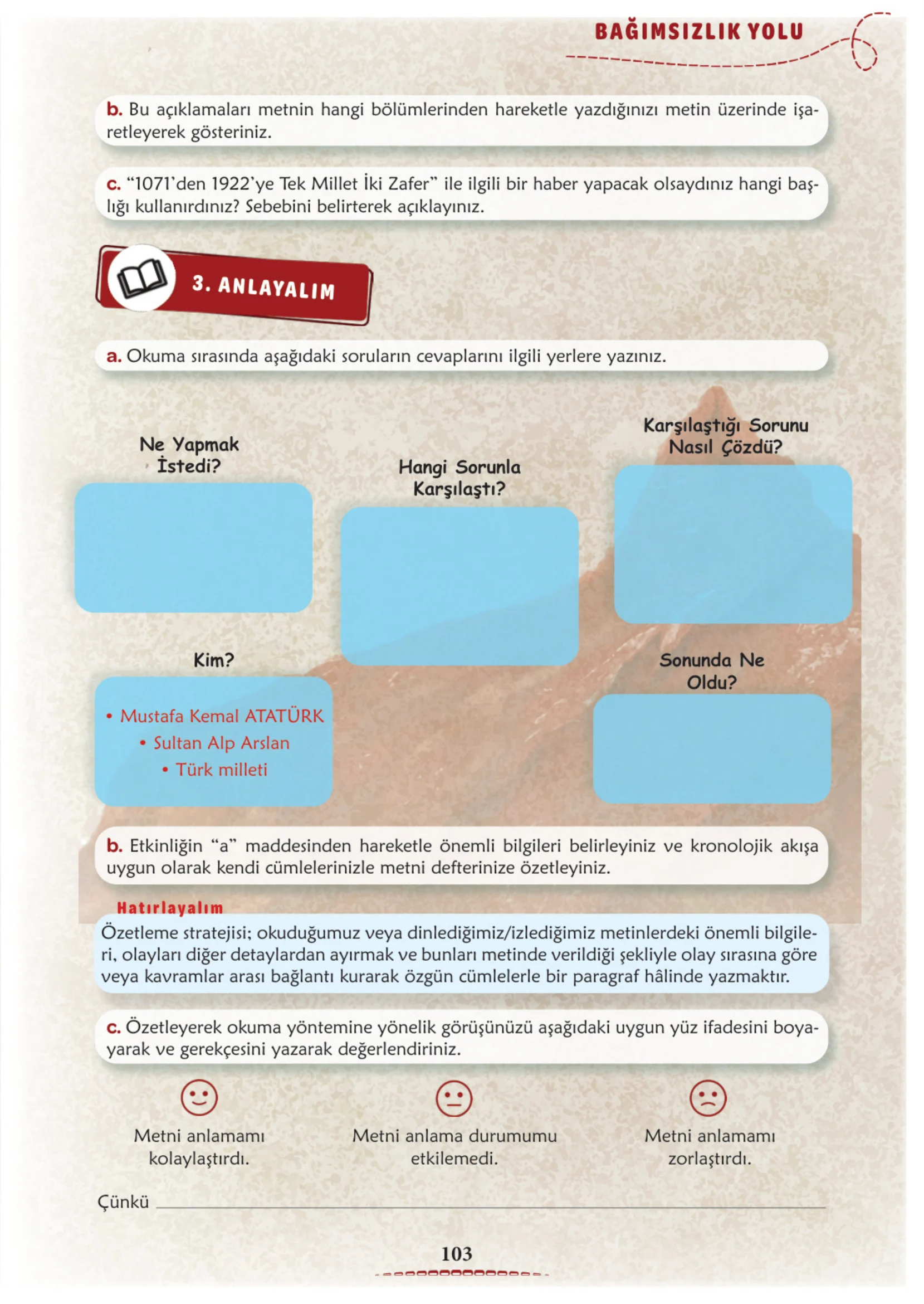 6. Sınıf Türkçe Ders Kitabı Cevapları Meb Yayınları 1. Kitap Sayfa 103