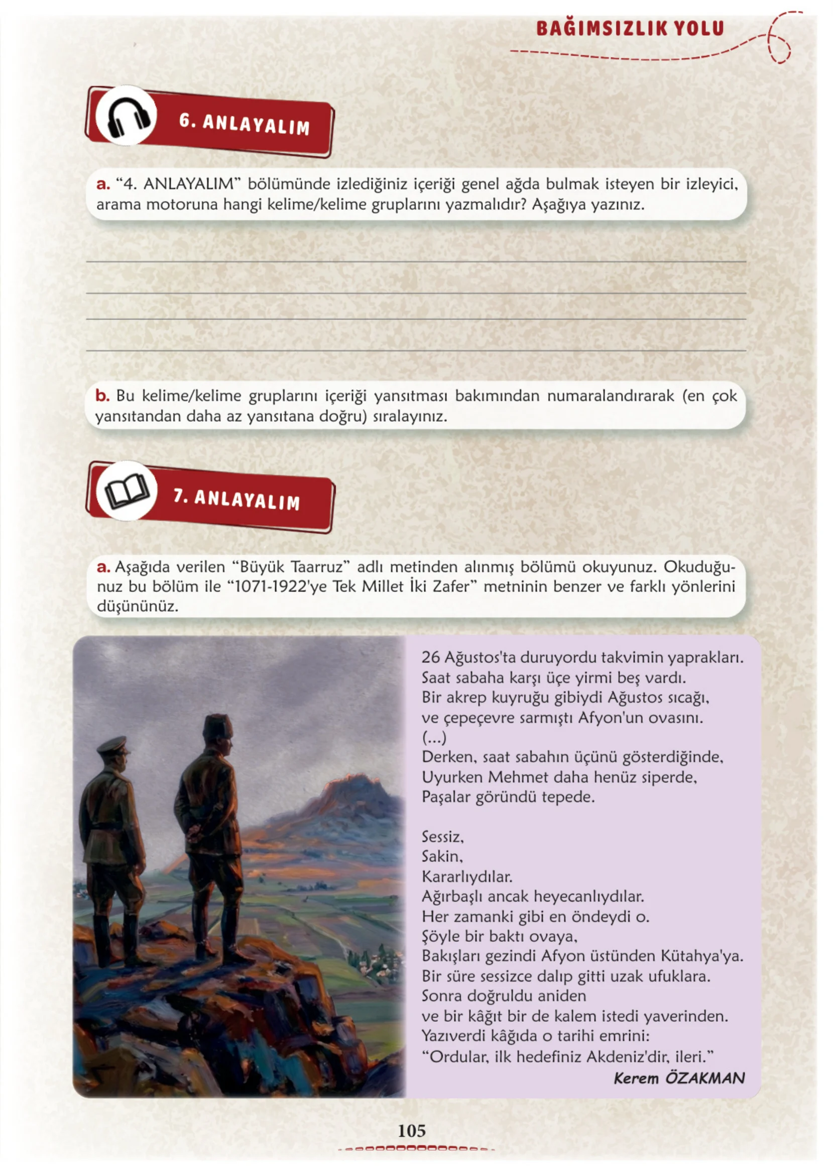 6. Sınıf Türkçe Ders Kitabı Cevapları Meb Yayınları 1. Kitap Sayfa 105