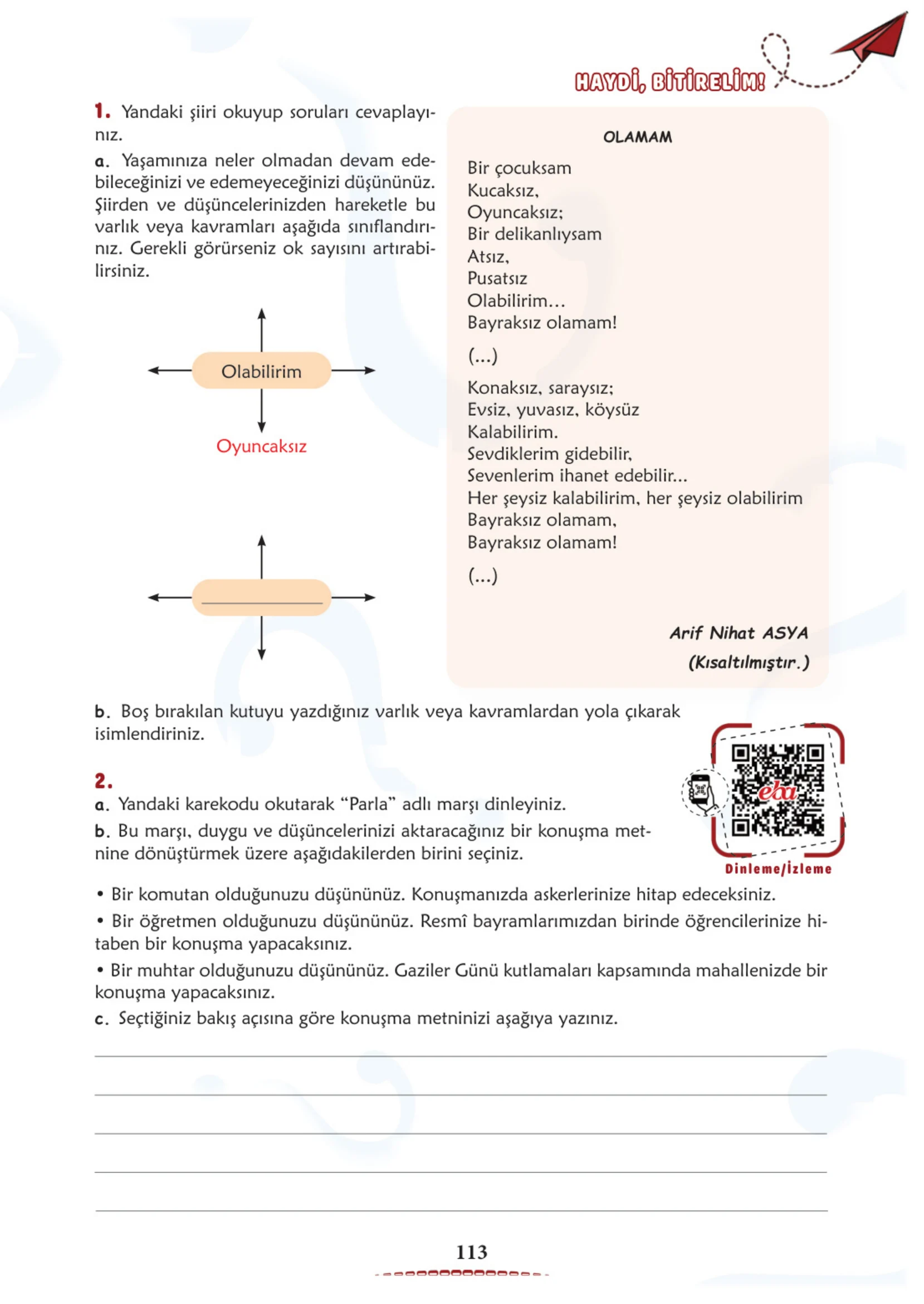 6. Sınıf Türkçe Ders Kitabı Cevapları Meb Yayınları 1. Kitap Sayfa 113