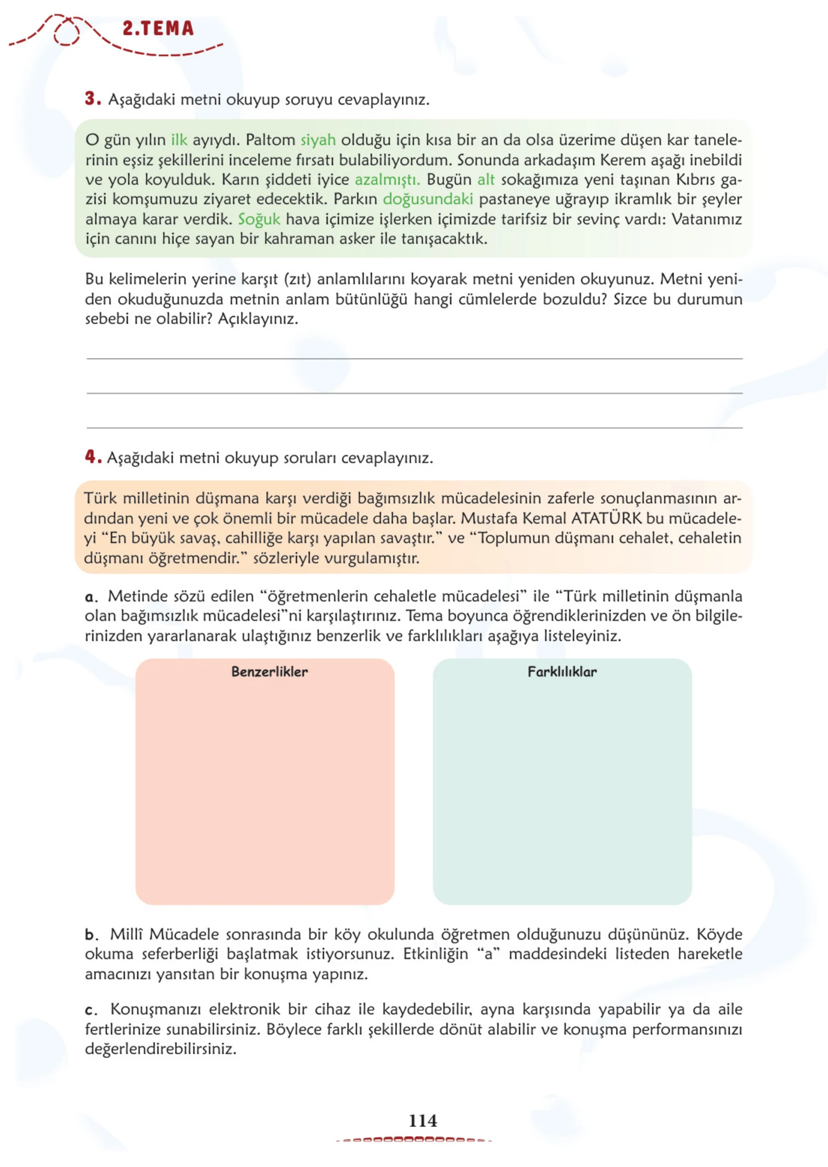 6. Sınıf Türkçe Ders Kitabı Cevapları Meb Yayınları 1. Kitap Sayfa 114